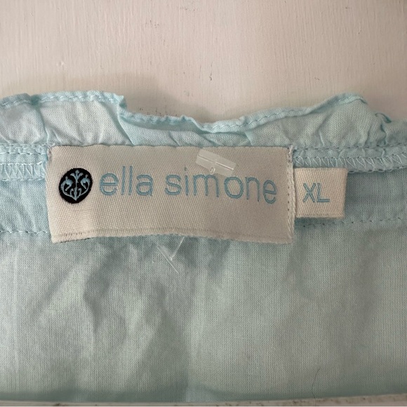 Ella Simone Cotton Pajama Set Sz XL Sky Blue NWOT Embroidered Pintuck Ribbon - Picture 4 of 16